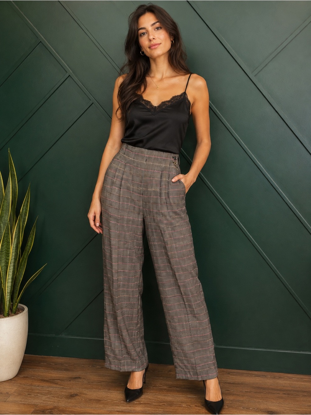 Ann Taylor Vintage Glen Plaid Trousers Dark Academia Retro Preppy Granny Core